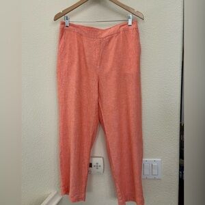 Chico's orange pink cropped linen blend pants pull up waist size 1